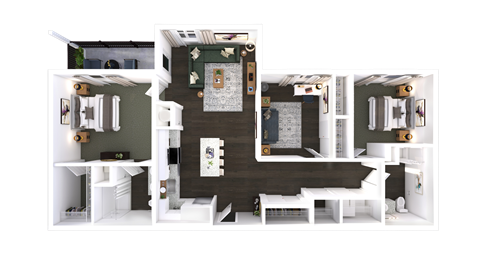 a 3d model of a 1 bedroom apartment with a bathroom and a living room